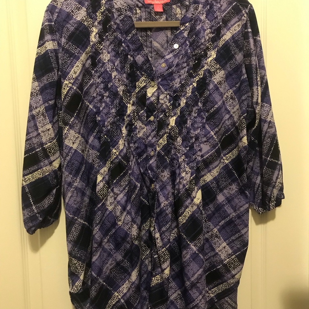 Purple Plaid Blouse with Ruffle Detail